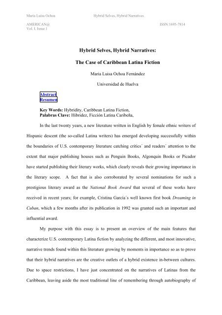 Hybrid Selves Hybrid Narratives Universidad De Huelva