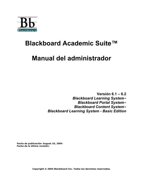 Blackboard Academic Suite™ Manual del administrador