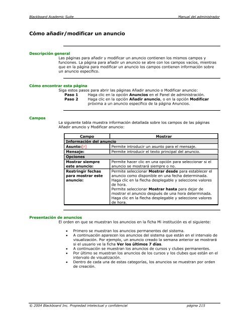 Blackboard Academic Suite™ Manual del administrador