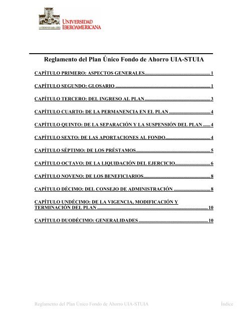 Reglamento del Plan Único Fondo de Ahorro UIA-STUIA