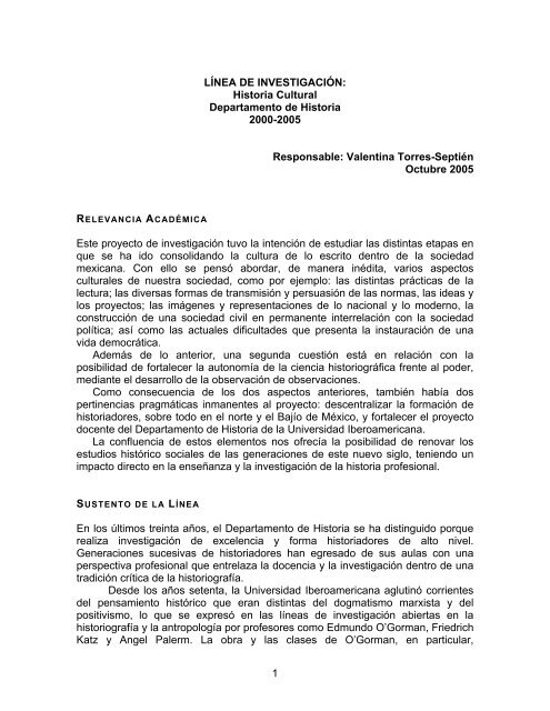 Historia Cultural - Universidad Iberoamericana