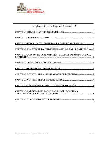 Reglamento de la Caja de Ahorro UIA - Universidad Iberoamericana