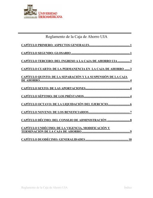 Reglamento de la Caja de Ahorro UIA - Universidad Iberoamericana