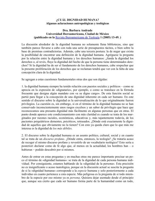 ¿CUÁL DIGNIDAD HUMANA? - Universidad Iberoamericana