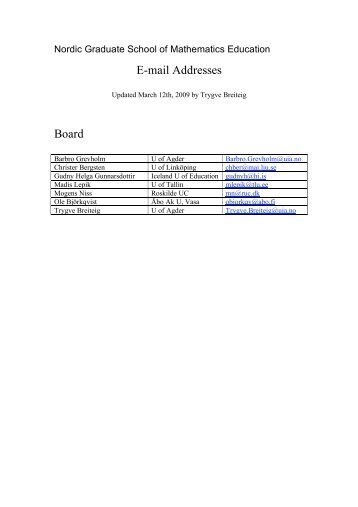 E-mail Addresses Board