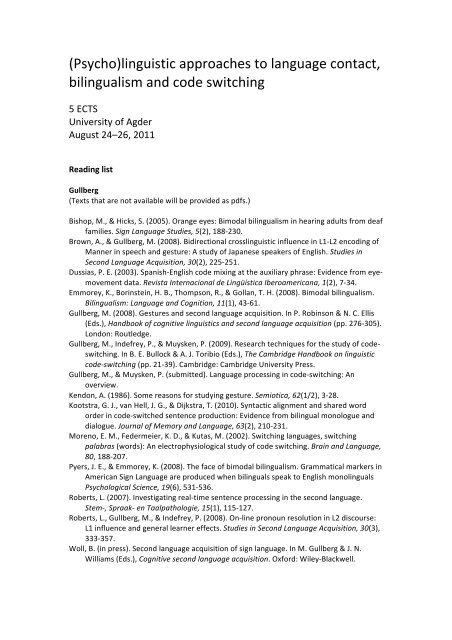(Psycho)linguistic approaches to language contact, bilingualism and ...