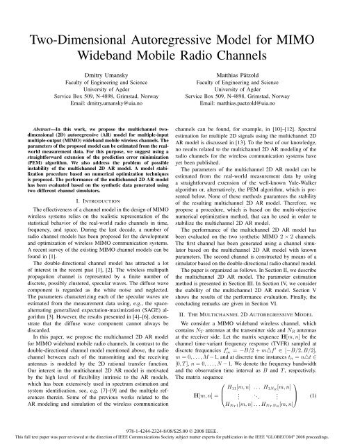 A Two-Dimensional Autoregressive Model for MIMO Wideband ...