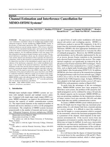 Channel Estimation and Interference Cancellation for MIMO-OFDM ...