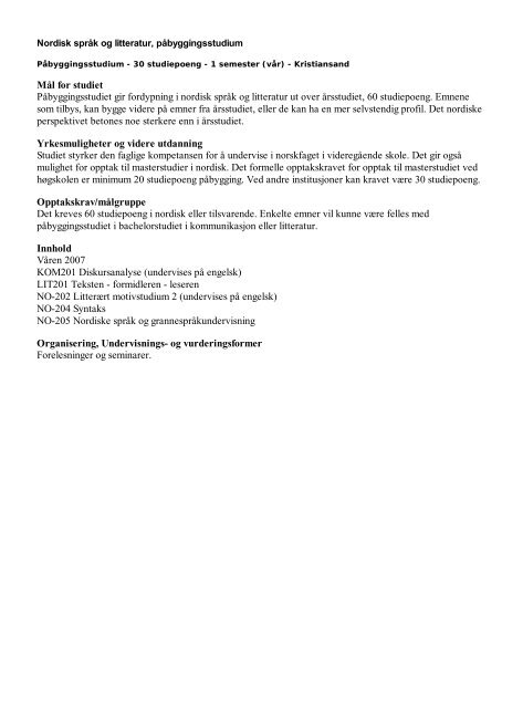 Studieprogram 2006.pdf - Universitetet i Agder