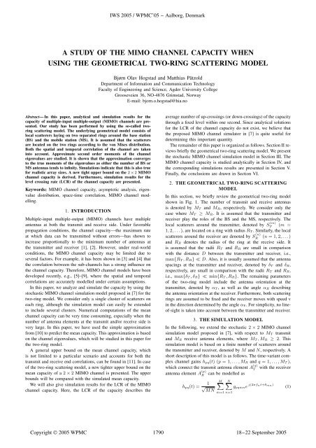 A Study of the MIMO Channel Capacity When Using the Geometrical ...
