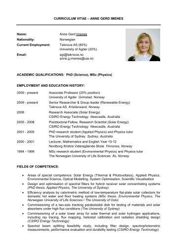 CURRICULUM VITAE â ANNE GERD IMENES Name