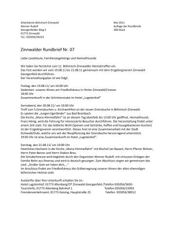 Zinnwalder Rundbrief Nr. 07 - beim Erzgebirgsverein Zinnwald ...
