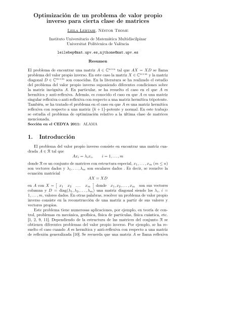 Optimización de un problema de valor propio inverso ... - UIB Congres