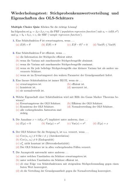 Stichprobenkennwertverteilung und Eigenschaften des OLS-SchÃ¤tzers