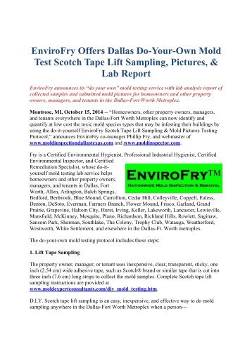 EnviroFry Offers Dallas Do-Your-Own Mold Test Scotch Tape Lift Sampling, Pictures, & Lab Report