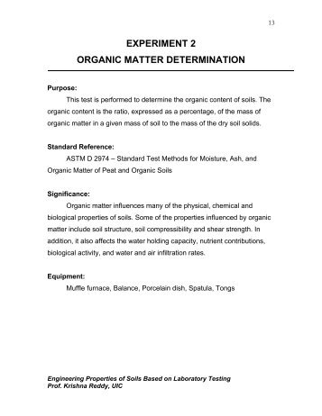 EXPERIMENT 2 ORGANIC MATTER DETERMINATION