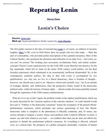 Repeating Lenin by Slavoj Zizek