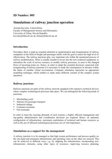 Simulations of railway junction operation - UIC