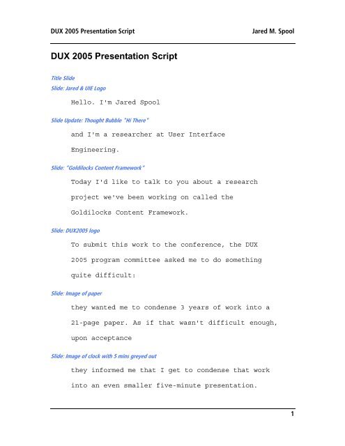 DUX 2005 Presentation Script - User Interface Engineering