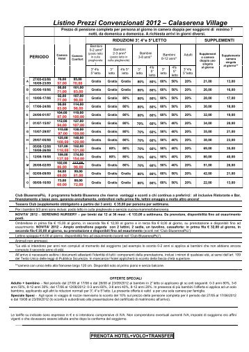 BLUSERENA- CONVENZIONE ESTIVA LISTINI 2012 - Uil Cfs