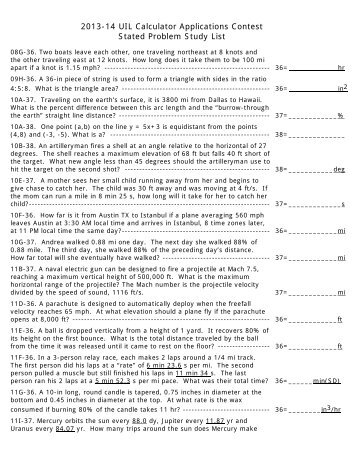 Stated Problem Study List for 2013-14