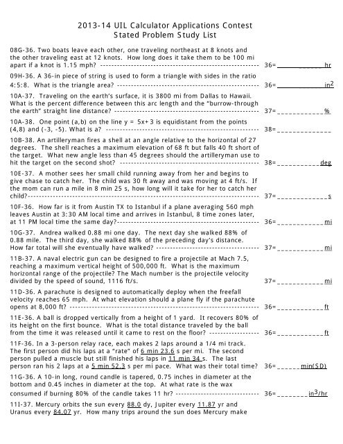 Stated Problem Study List for 2013-14