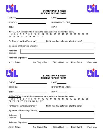STATE TRACK & FIELD INCIDENT REPORT FORM EVENT: LANE ...
