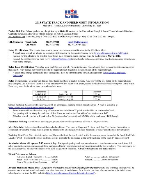 2013 Track and Field Participant School Information