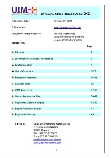 OFFICIAL NEWS BULLETIN No 342 - UIM