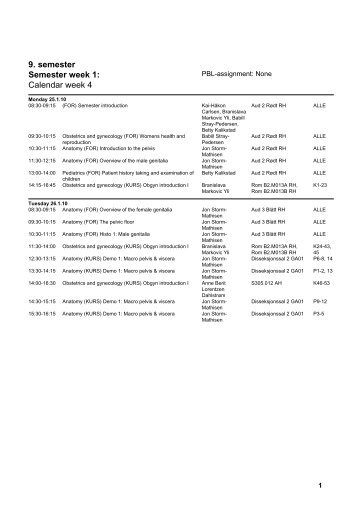 9. semester Semester week 1: Calendar week 4