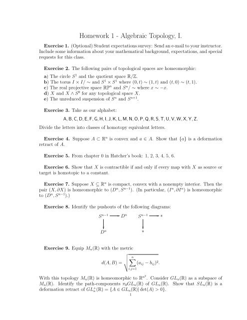 Homework 1 Algebraic Topology I Homework 1 Algebraic Topology I