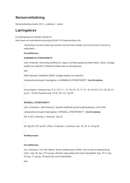 Sensorveiledning LÃ¦ringskrav