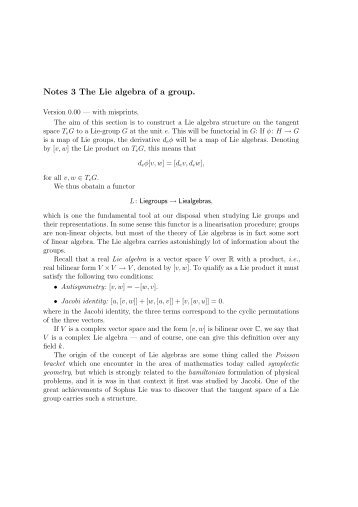 Notes 3 The Lie algebra of a group.