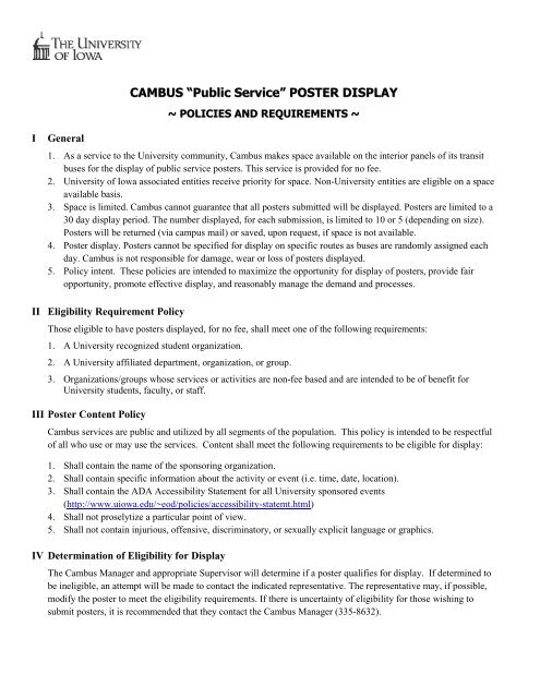 CAMBUS POSTER DISPLAY FORM â POLICIES ... - University of Iowa