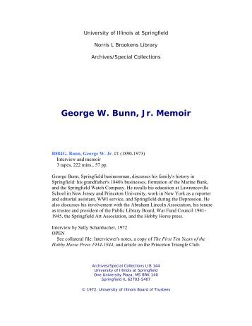 George W. Bunn, Jr. Memoir - University of Illinois Springfield