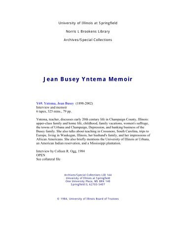 Jean Busey Yntema Memoir - University of Illinois Springfield