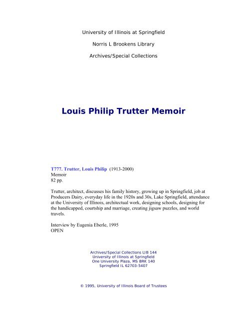 Louis Philip Trutter Memoir - University of Illinois Springfield
