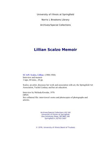 Lillian Scalzo Memoir - University of Illinois Springfield