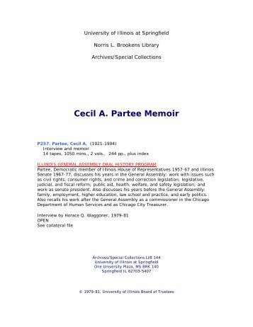 Cecil A. Partee Memoir - University of Illinois Springfield