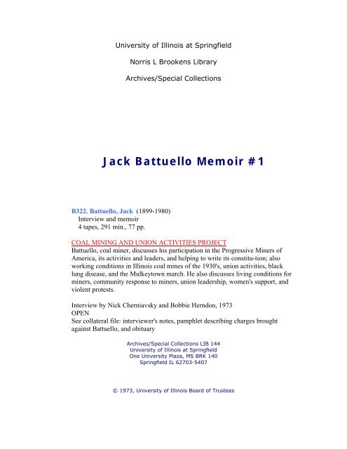 Jack Battuello Memoir #1 - University of Illinois Springfield