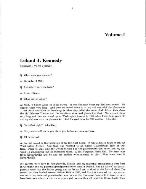 Leland J. Kennedy Memoir - University of Illinois Springfield