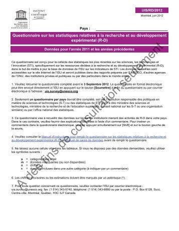 la version statique du questionnaire - Institut de statistique de l'Unesco