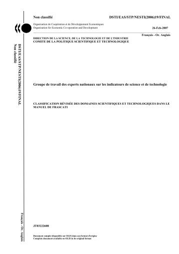 classification rÃ©visÃ©e des domaines scientifiques et technologiques