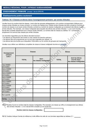 Questionnaire sur les statistiques de l'Ã©ducation