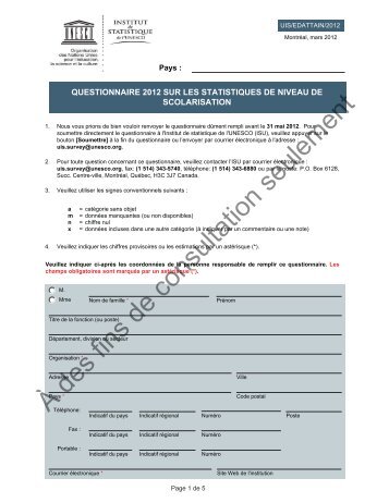 Questionnaire sur les statistiques de niveau de scolarisation