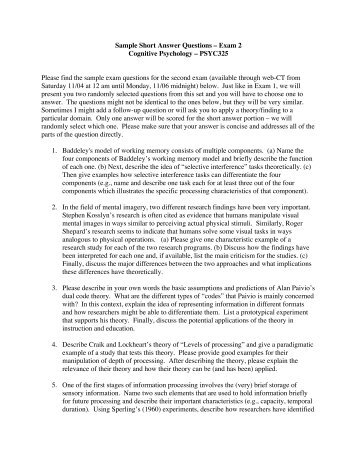Sample Essay Questions Cognitive Psychology