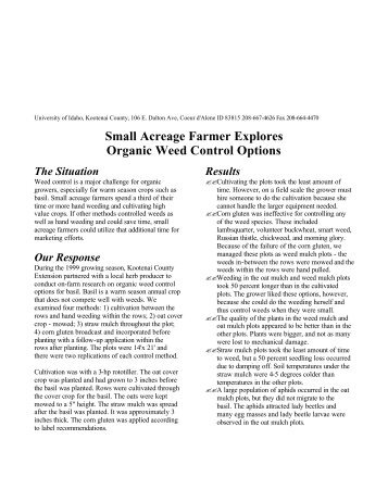 Small Acreage Farmer Explores Organic Weed Control Options
