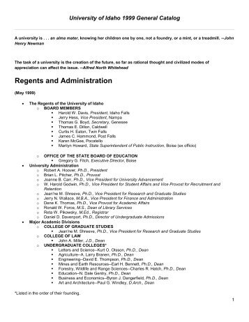 Regents and Administration - University of Idaho