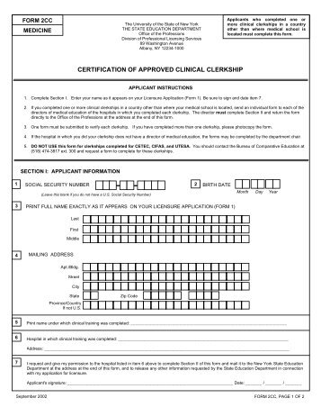 Medicine Form 2CC - Certification of Approved Clinical Clerkship