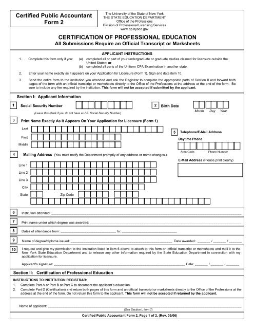 Form 2 - Office of the Professions - New York State Education ...